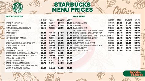 menukaart starbucks|starbucks prijslijst.